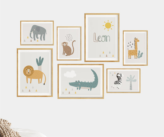 Safari Tiere | Name | Boho | 7er Poster Set