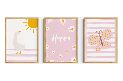 Gans | Gänseblumen | rosa Schmetterling | 3er