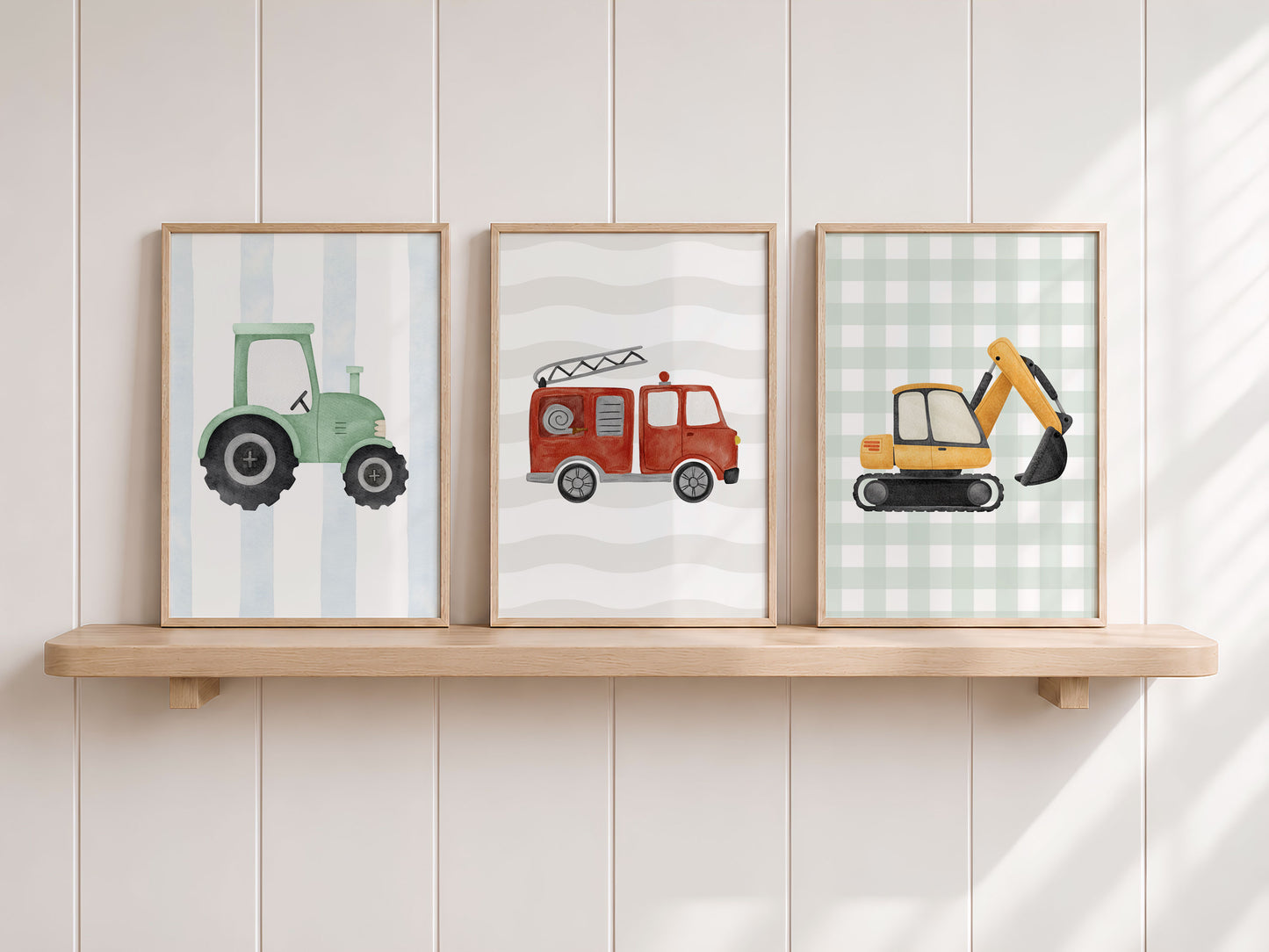 Aquarell Traktor | Feuerwehr | Bagger | 3er