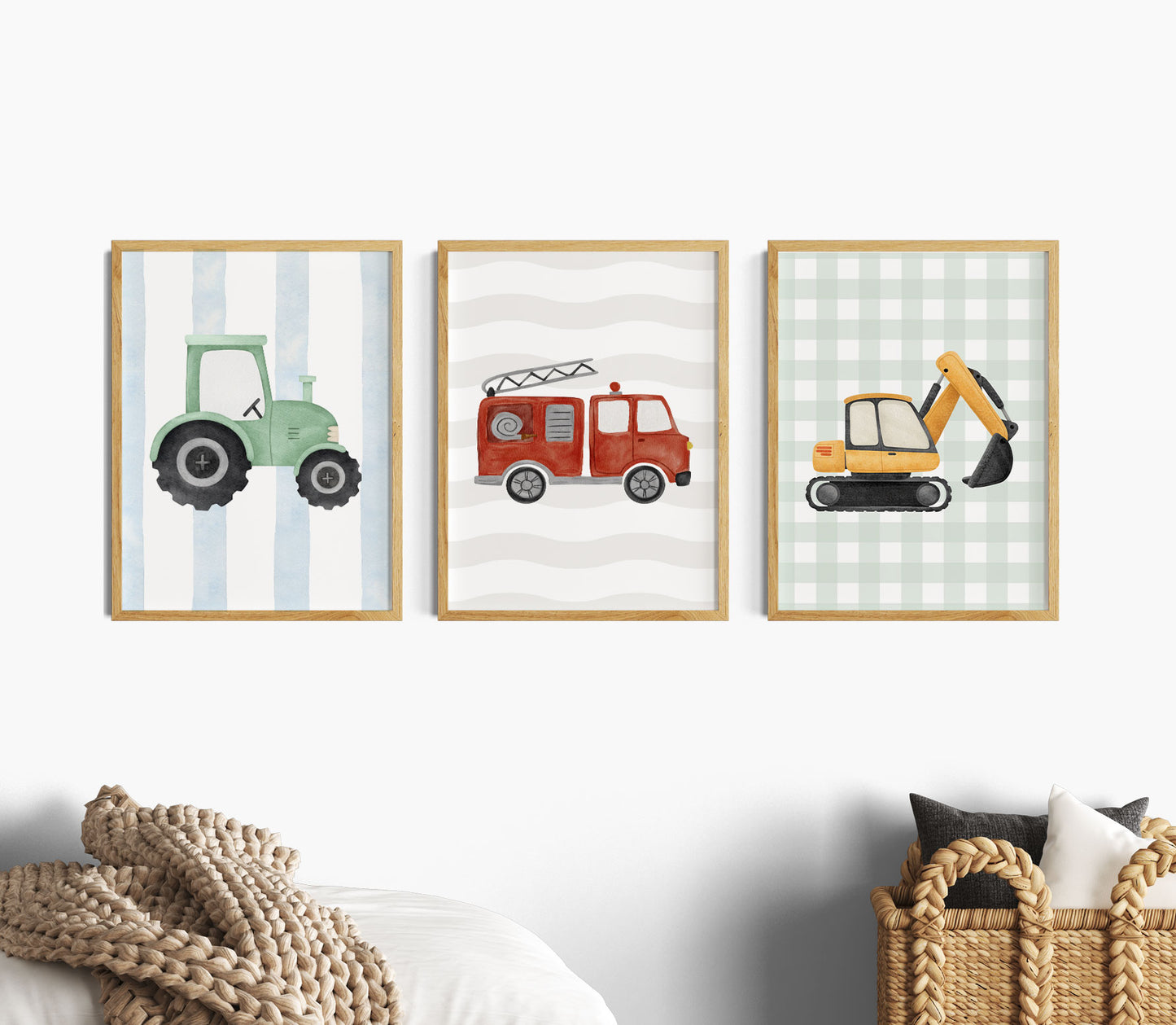 Aquarell Traktor | Feuerwehr | Bagger | 3er