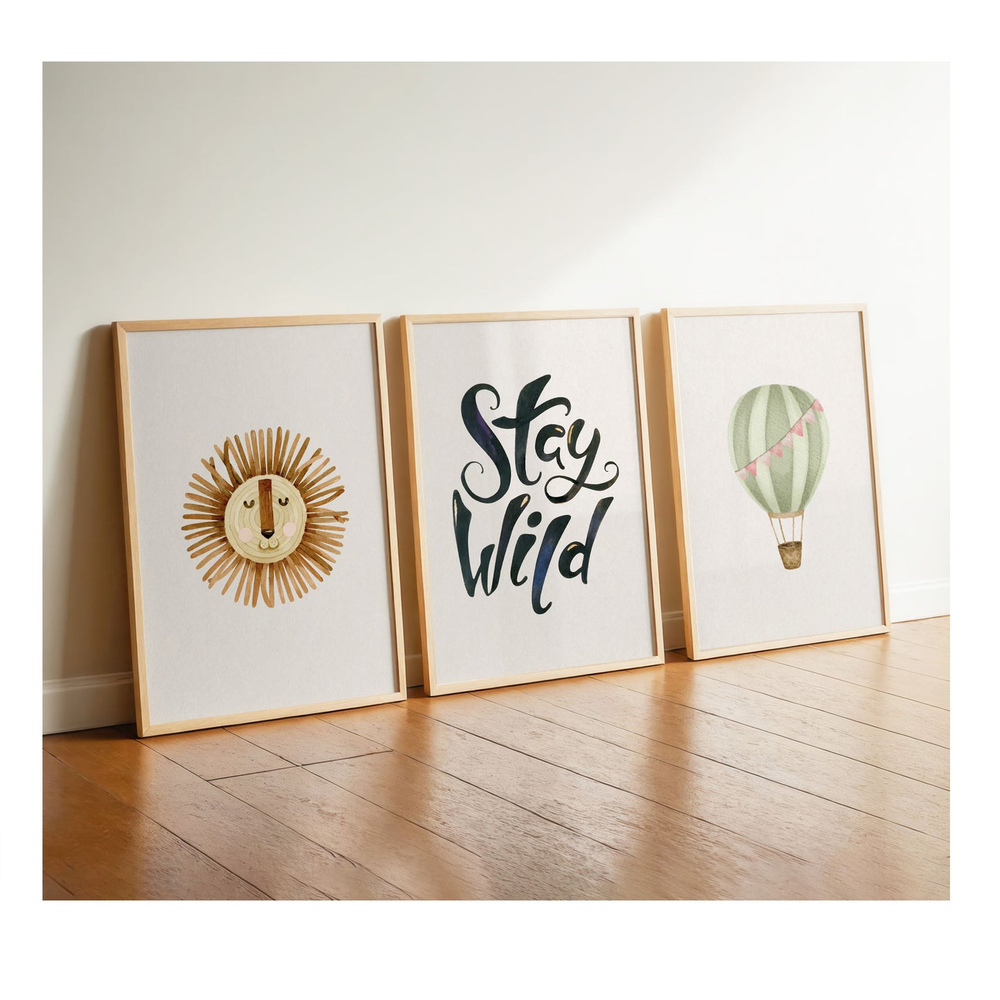 Boho Löwe | Stay Wild | Heißluftballon | 3er Kinderposter Set