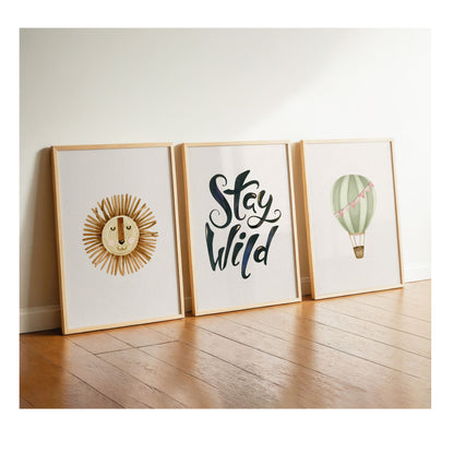 Boho Löwe | Stay Wild | Heißluftballon | 3er Kinderposter Set