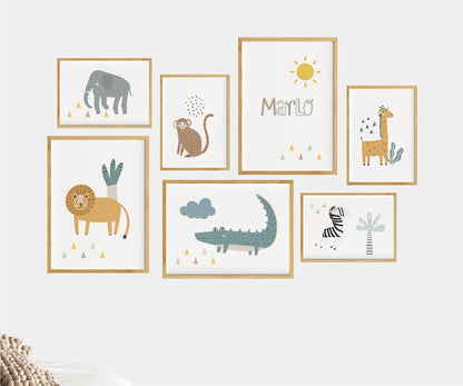 Safari Tiere | Name | Boho | 7er Poster Set