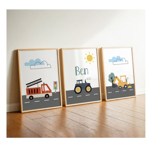 Feuerwehrauto | Traktor Name | Bagger | 3er